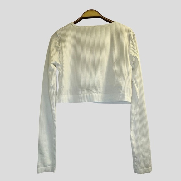 Lululemon Women Cropped Top 12 White Long Sleeves Ribbed - Picture 11 of 13